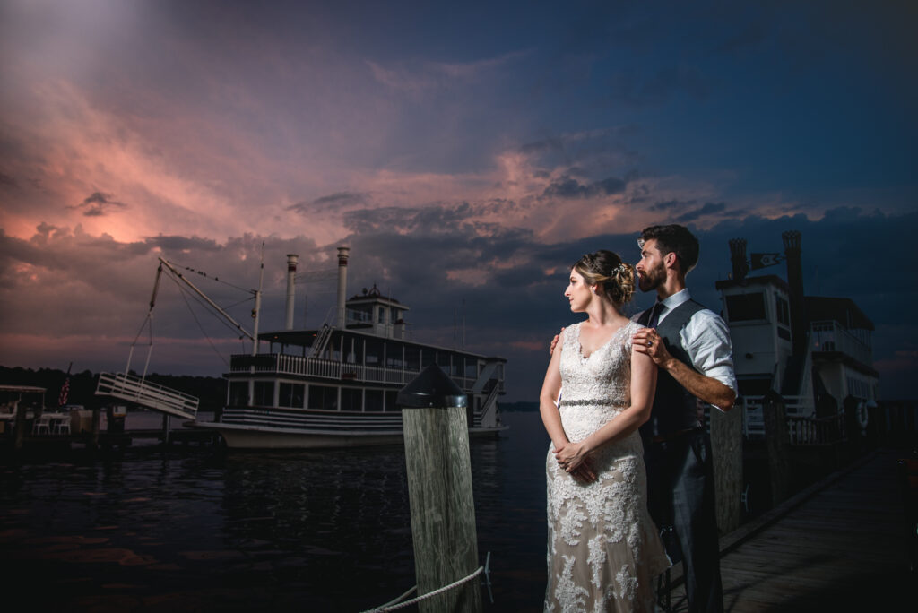 Post wedding sunset for a newly married couple in lake geneva wisconsin
