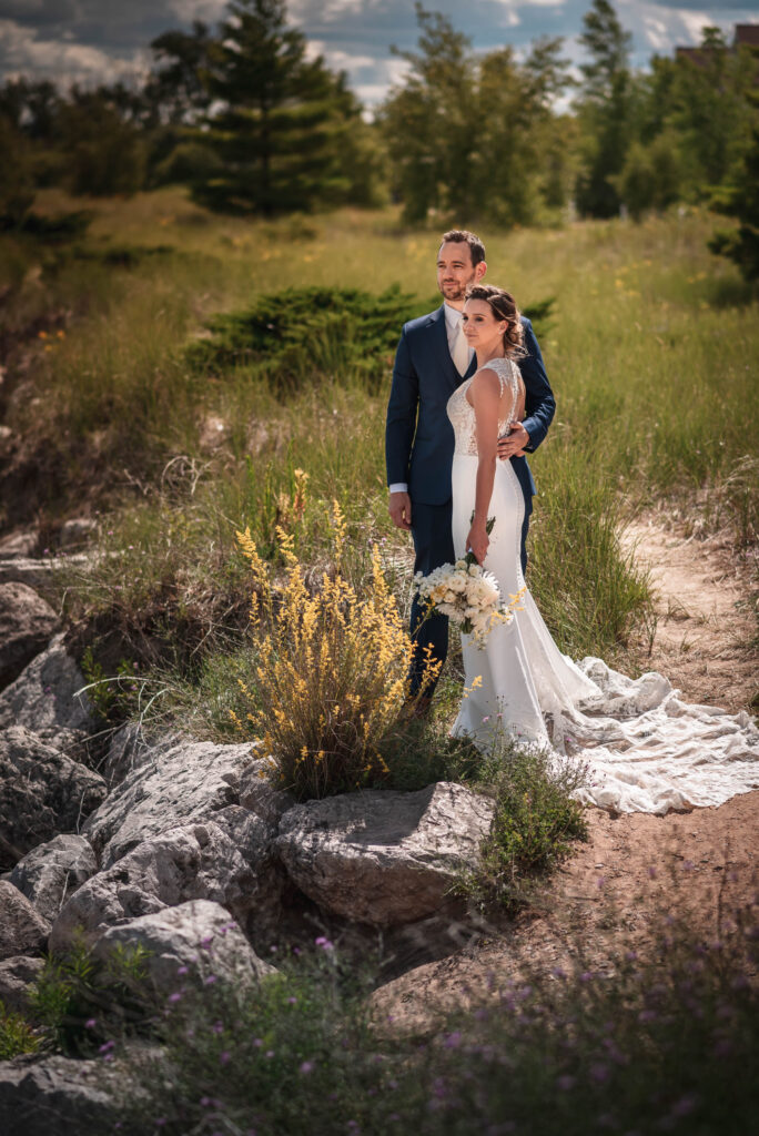 Couple on their wedding day getting photos