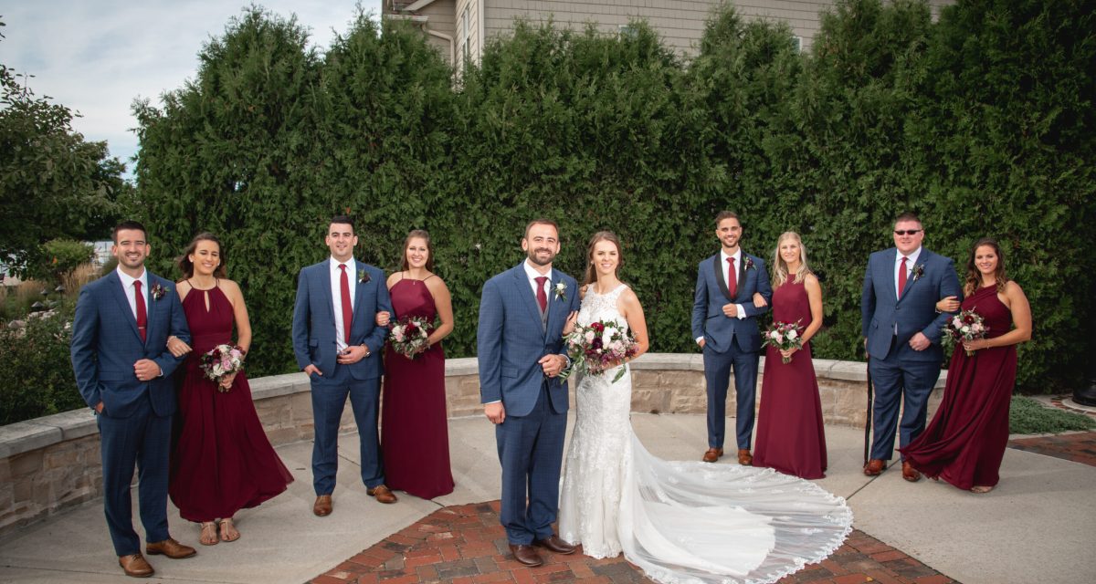 Door county wedding party photo in wisconsin on lake Michigan